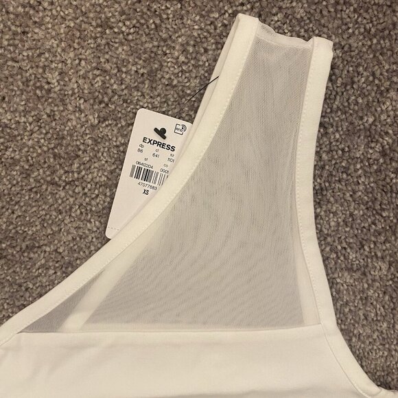 Express Womens Body Contour Stretch One Shoulder Mesh Cropped Tank White Size XS - Picture 8 of 16
